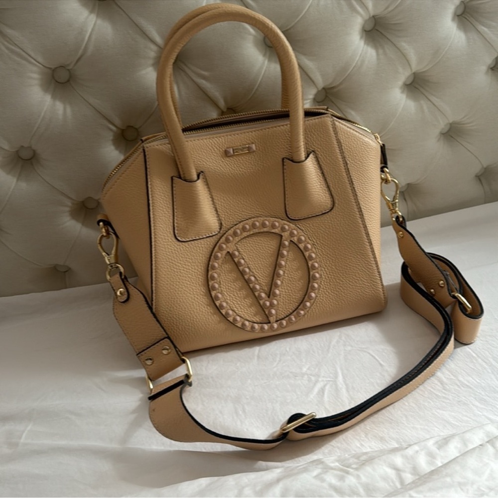Valentino By Mario Valentino Tan Satchel with Gold Hardware